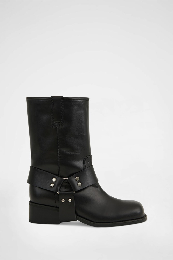 COW LEATHER MID BIKER BOOTS (2-WAY)