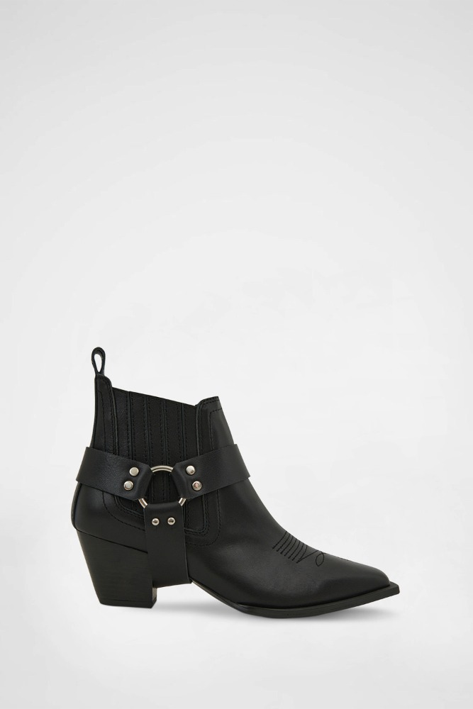 COW LEATHER WESTERN ANKLE BOOTS